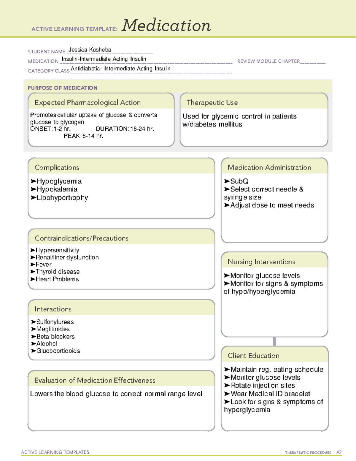 ATI Medication on Intermediate Acting Insulin ACTIVE LEARNING