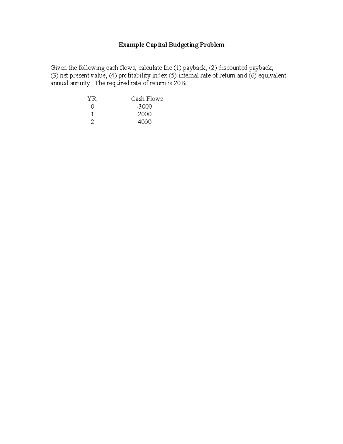 Capital Budgeting Assignment 1 solutions - Example Capital Budgeting ...