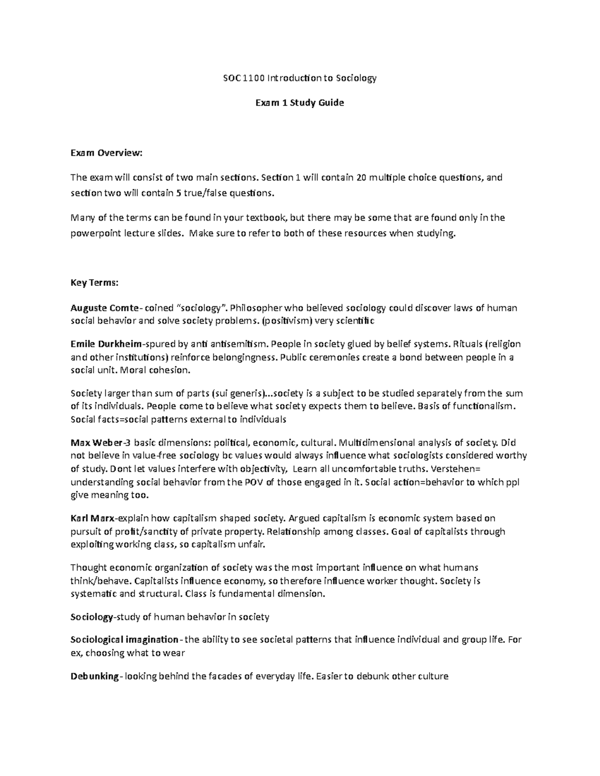 Soc 110 0 Spring 2016 Exam 1 Study Guide Soc 110 Slu Studocu