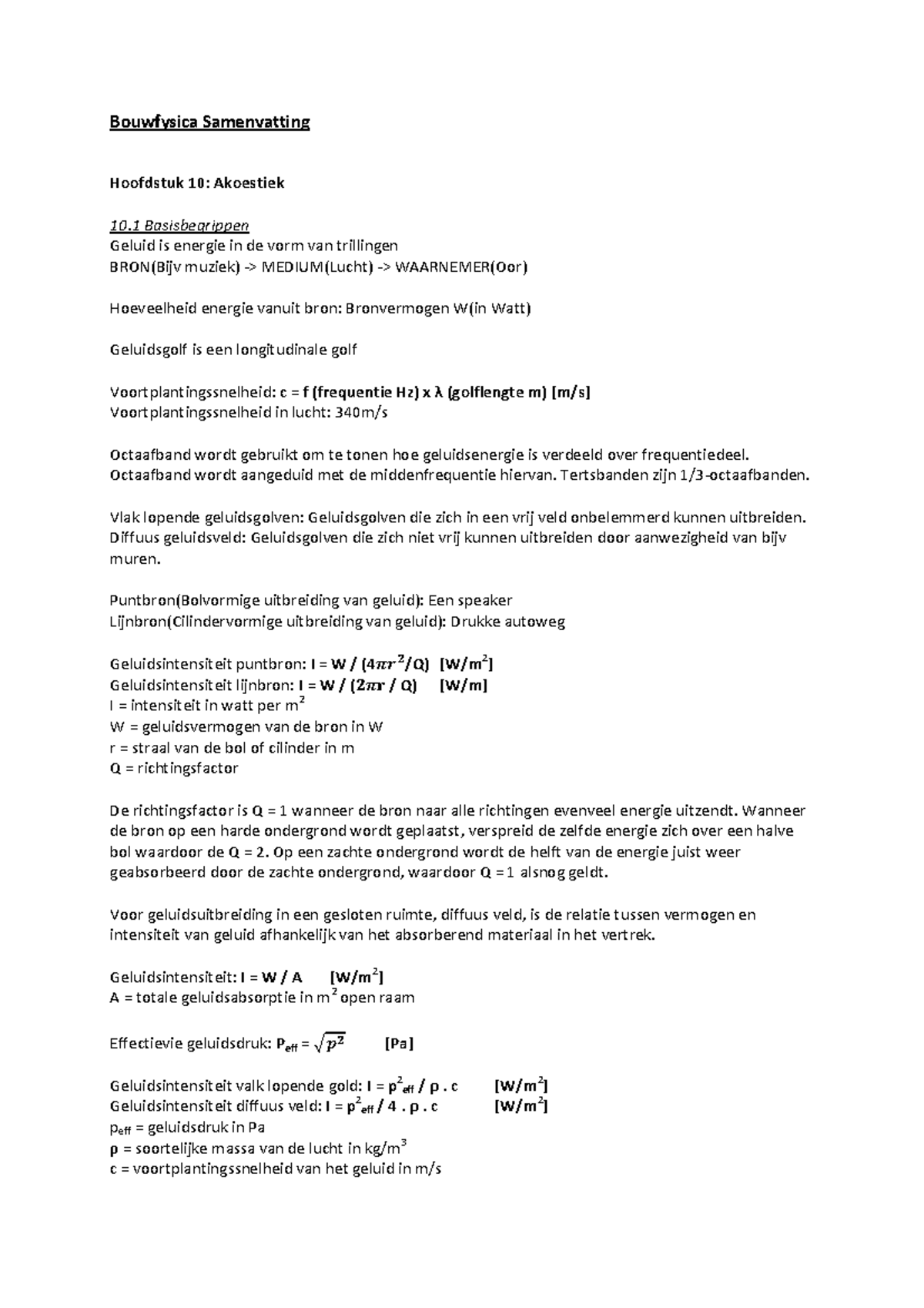 Samenvatting Bouwfysica Hoofdstuk 10 12 Studeersnel