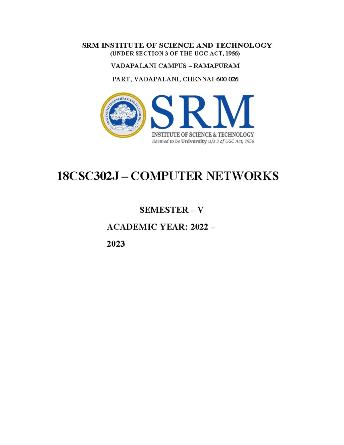 Computer Networks Record - Sample - SRM INSTITUTE OF SCIENCE AND ...