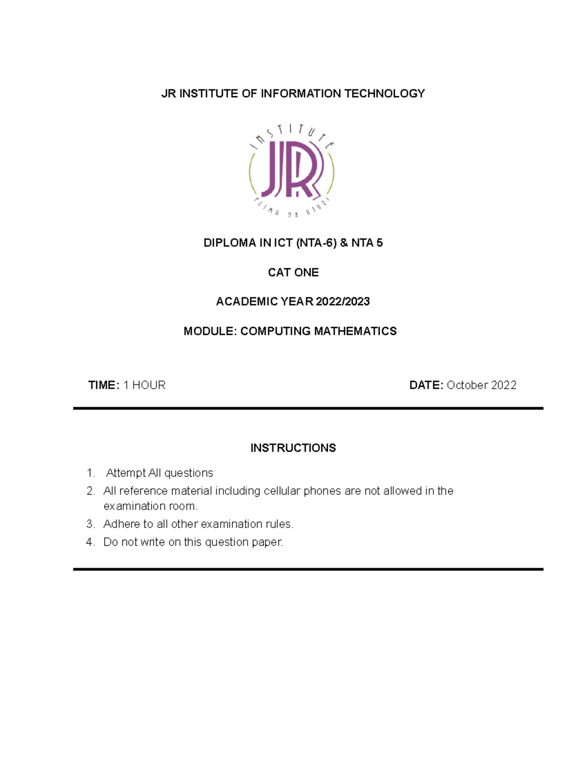 Computing Mathematics - JR INSTITUTE OF INFORMATION TECHNOLOGY DIPLOMA ...