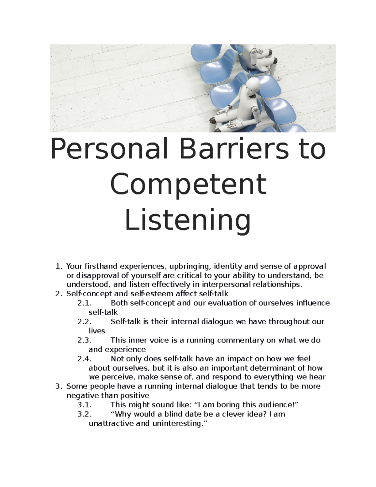 Personal barriers to competent listening 2 Personal Barriers to