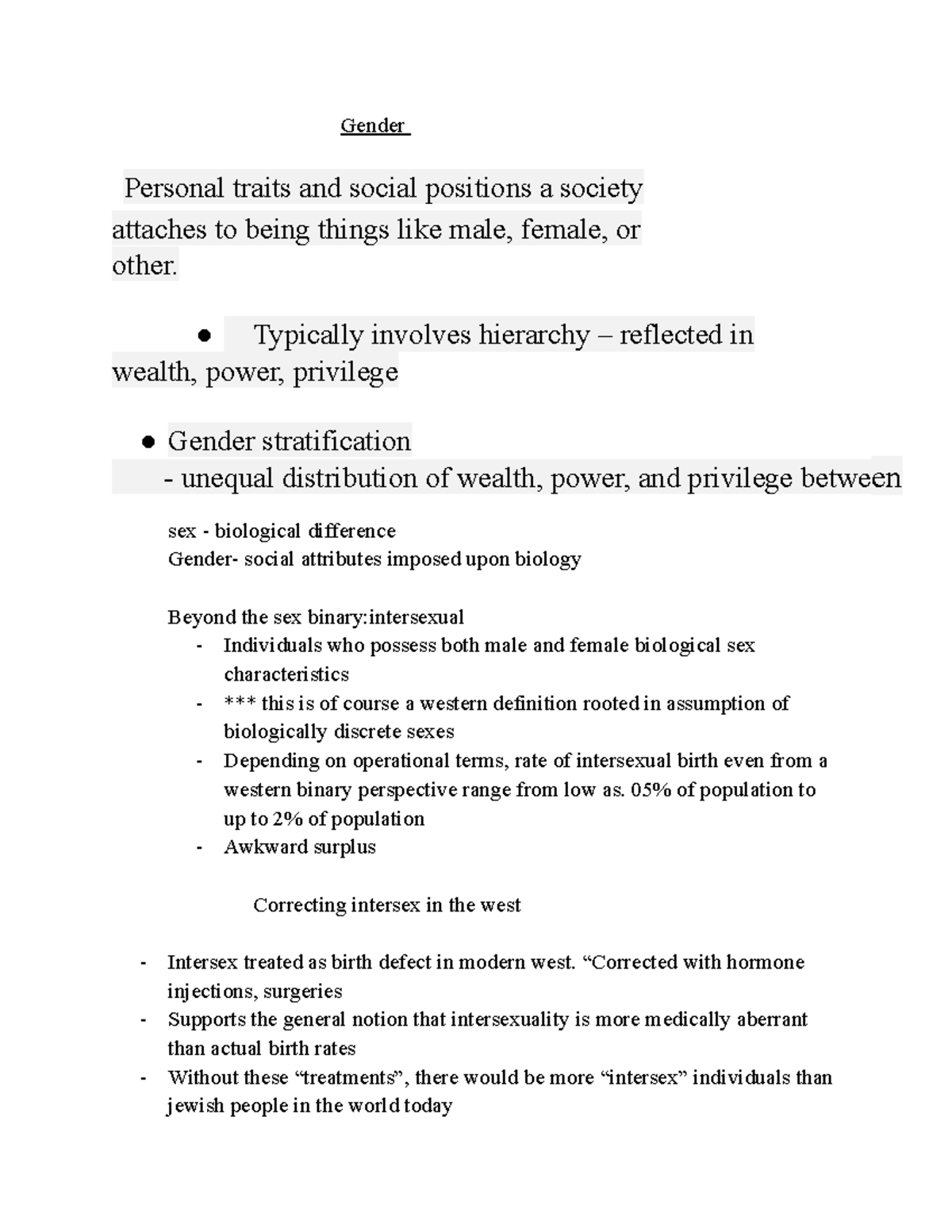Sociology notes Gender Personal traits and social positions a society