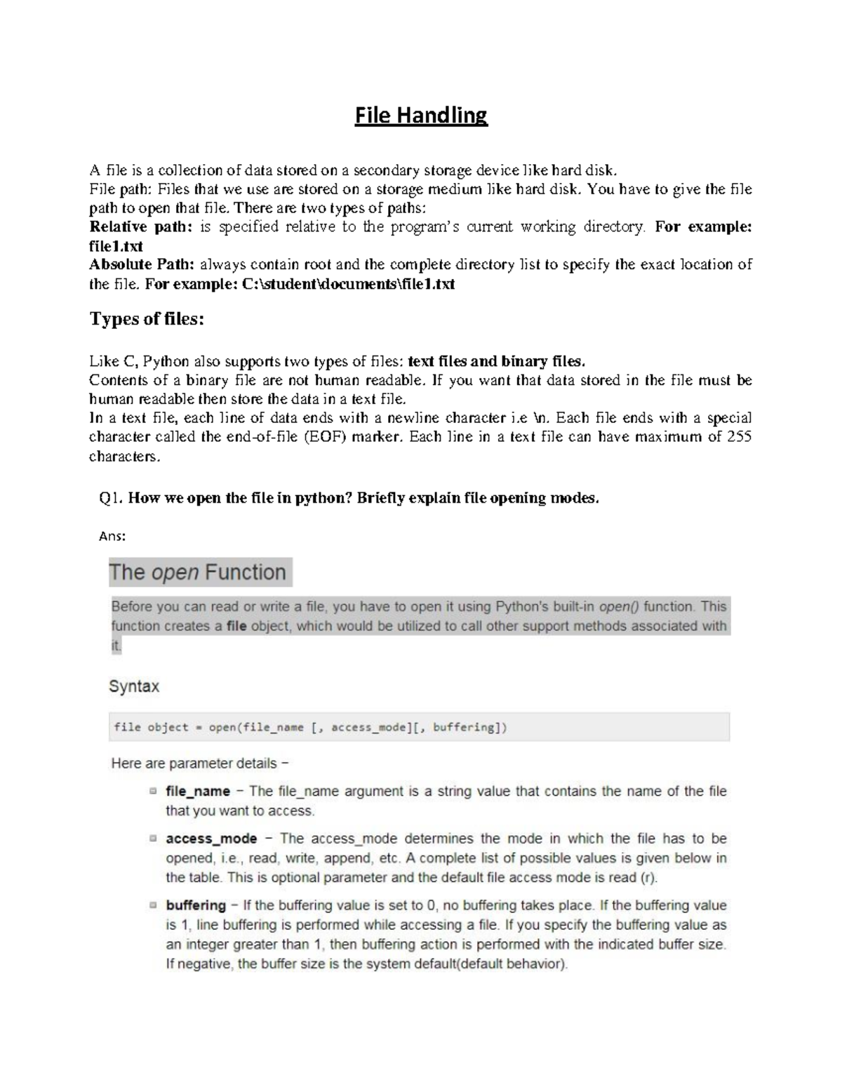 Unit-4 File handling - File Handling A file is a collection of data ...