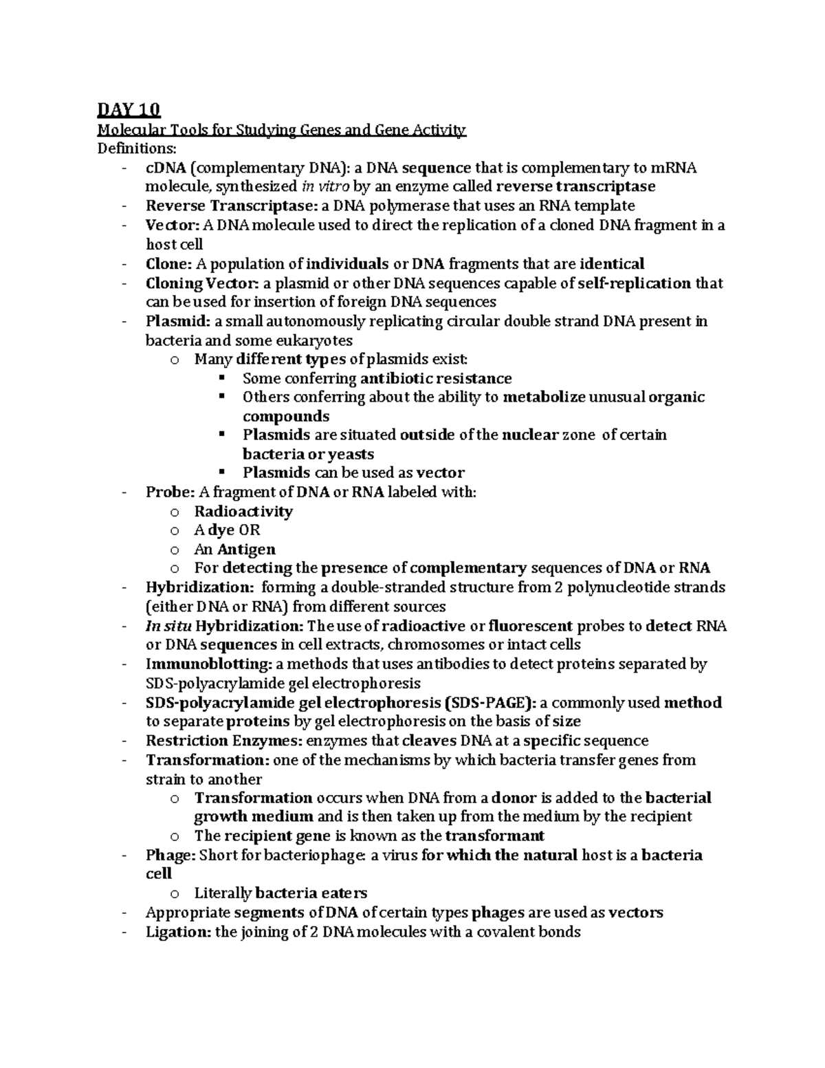 DAY 10 biochem of nucleic acids - DAY 10 Molecular Tools for Studying ...