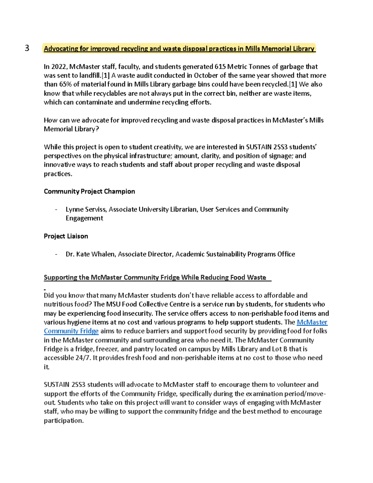 2SS3 Winter Project Descriptions Advocating for improved recycling