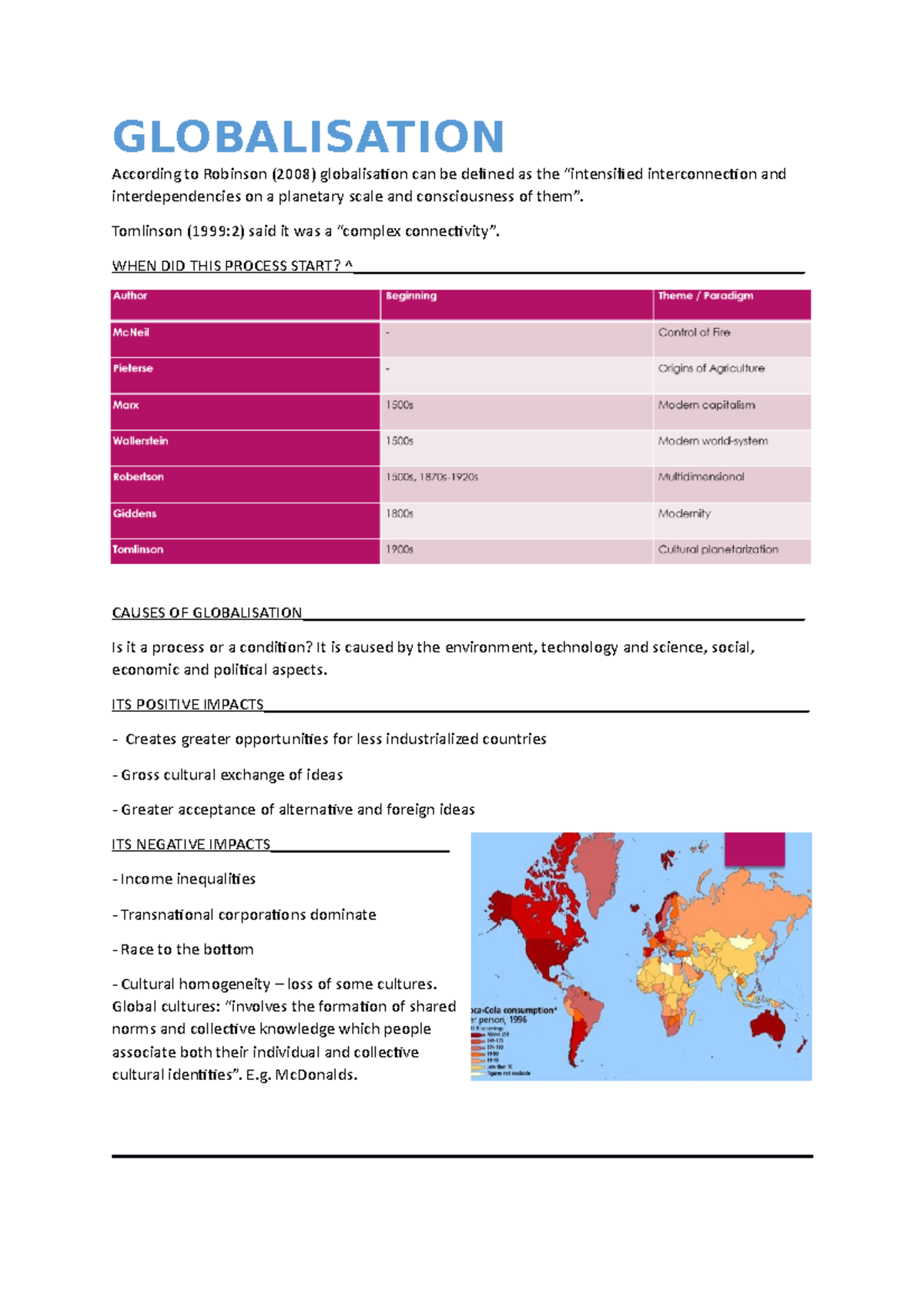 PPP W11 - Lecture notes Week 11 - GLOBALISATION According to Robinson ...