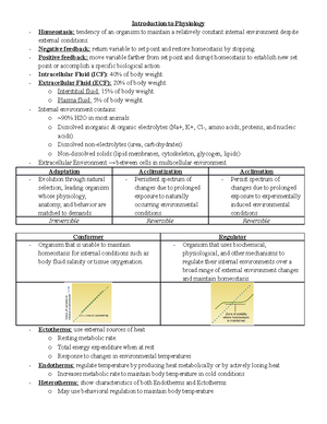 BIO 370 Notes - Homeostasis: the tendency of organisms to maintain a ...