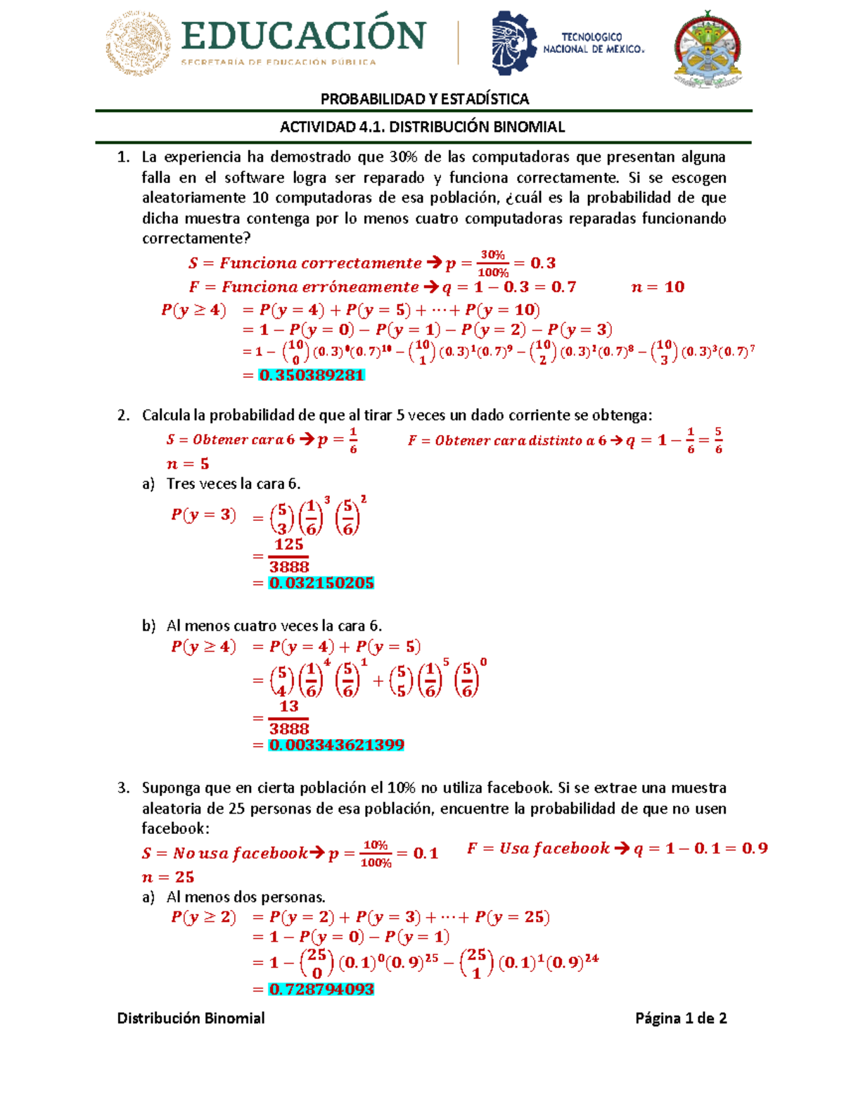 ADA 4.1. Distribución Binomial - Probabilidad Y Estadística - IT Mérida ...