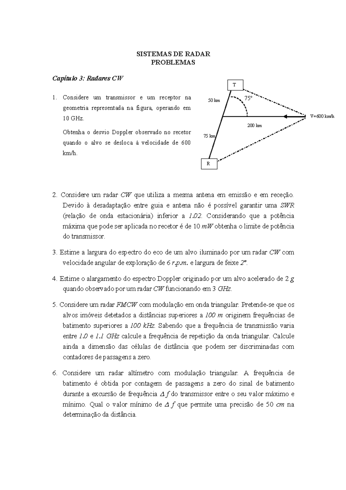 Srad Prática Cap3 Com Resolução Sistemas De Radar Problemas Capítulo 3 Radares Cw Considere 7520