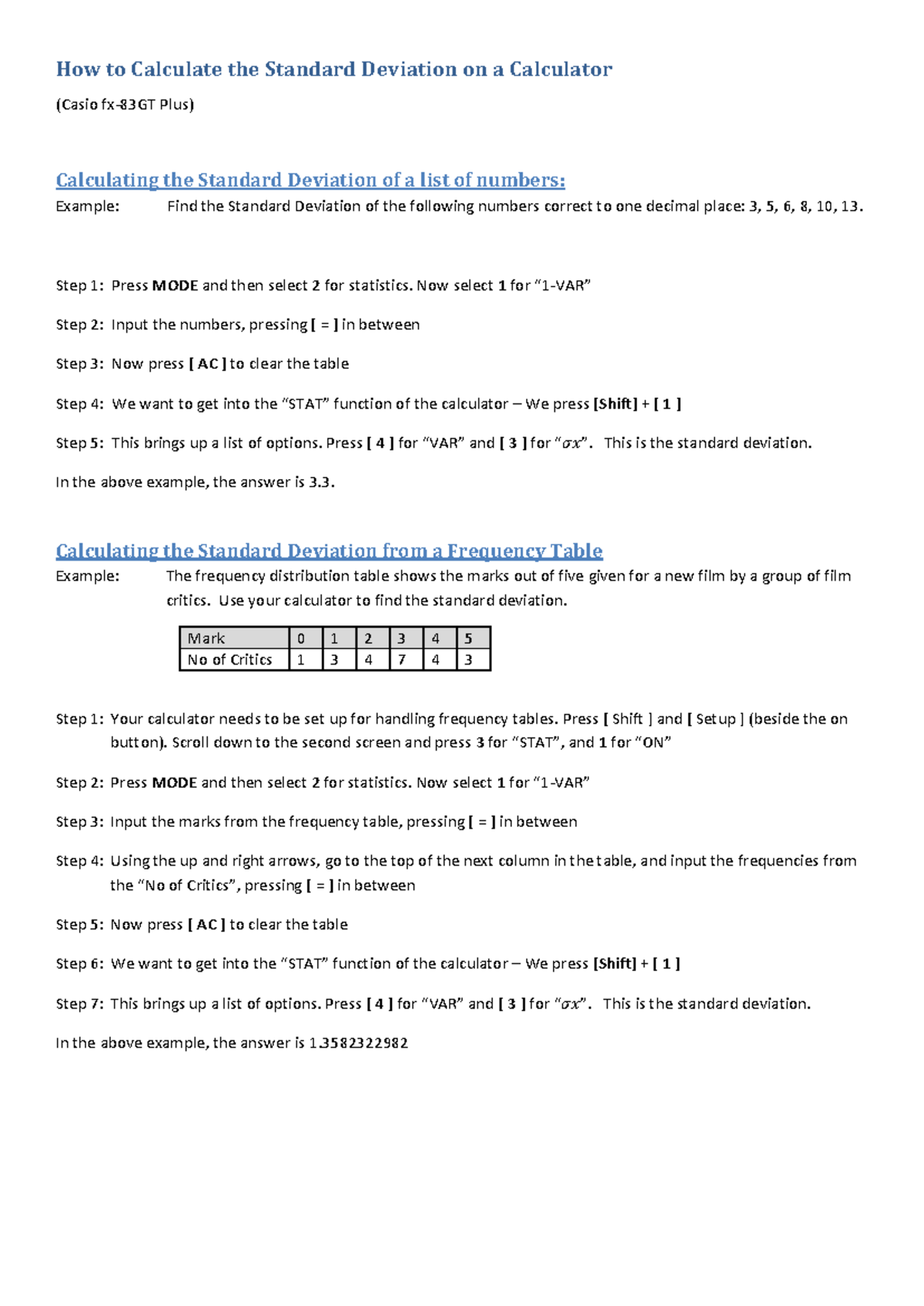 How to calculate the standard deviation on a calculator How to