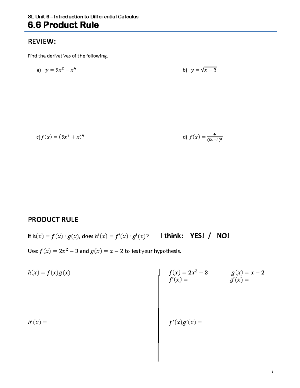 6.6 Product Rule - unfilled yet extremely helpful - SL Unit 6 ...
