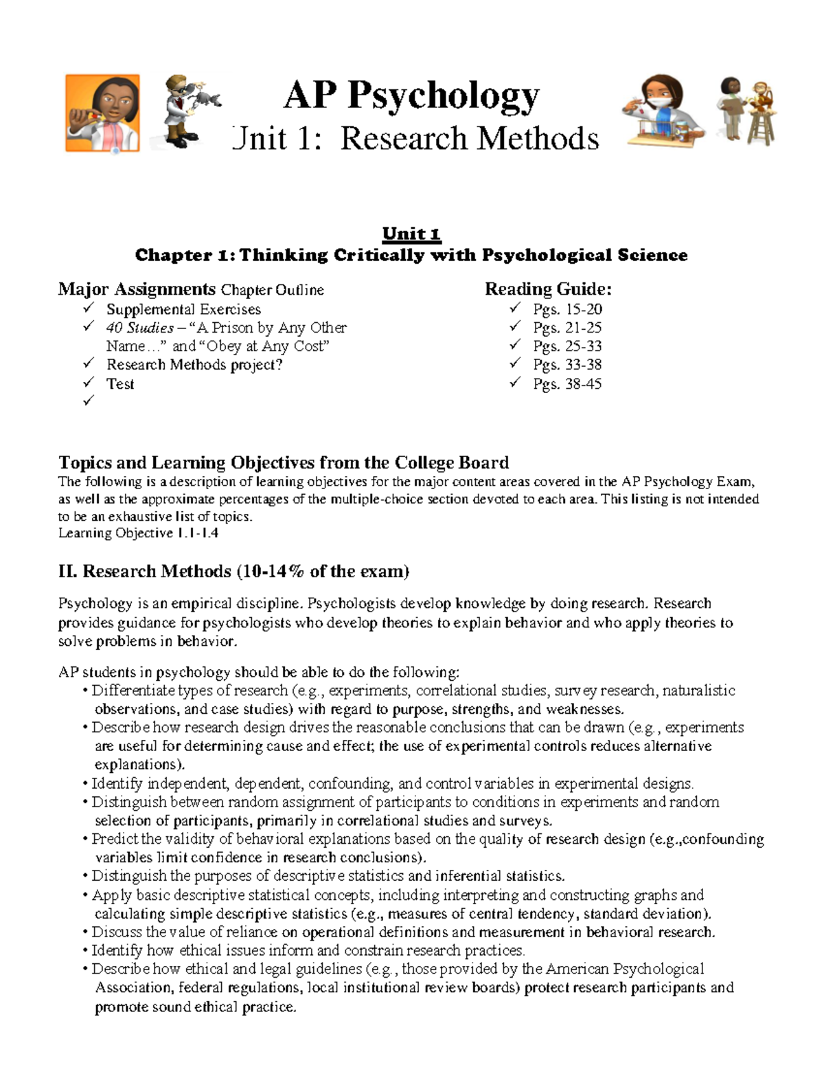 Chapter 1 - Supplemental Packet - AP Psychology Unit 1: Research ...