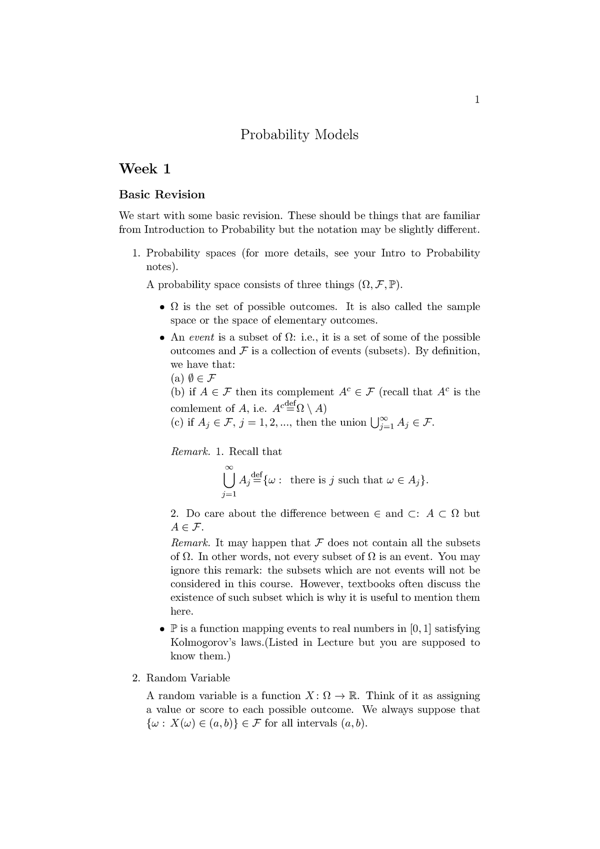 MTH5121 2017-2018 Lecture Notes - Probability Models Week 1 Basic ...