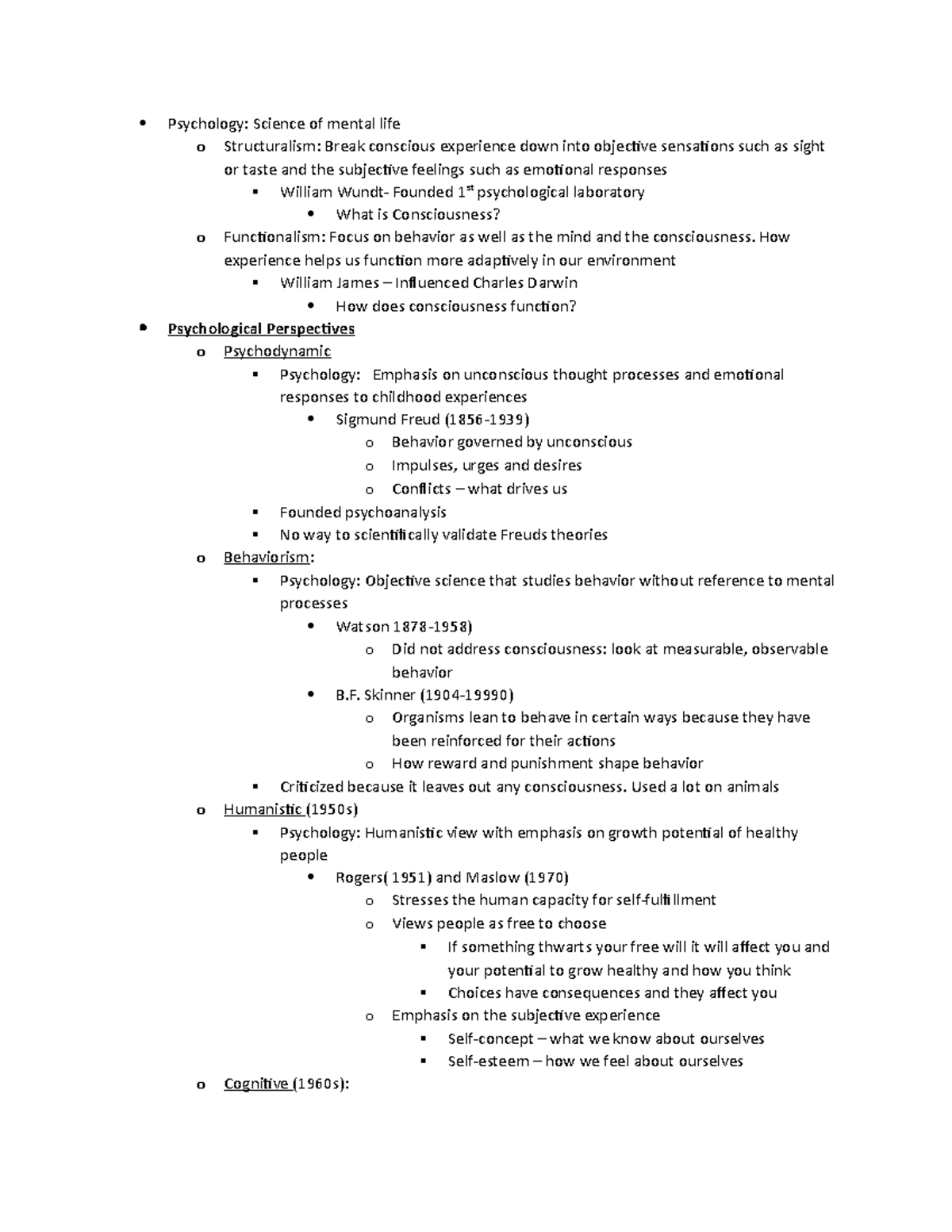 Chap 1 PP Notes Perspective - Psychology: Science of mental life o ...