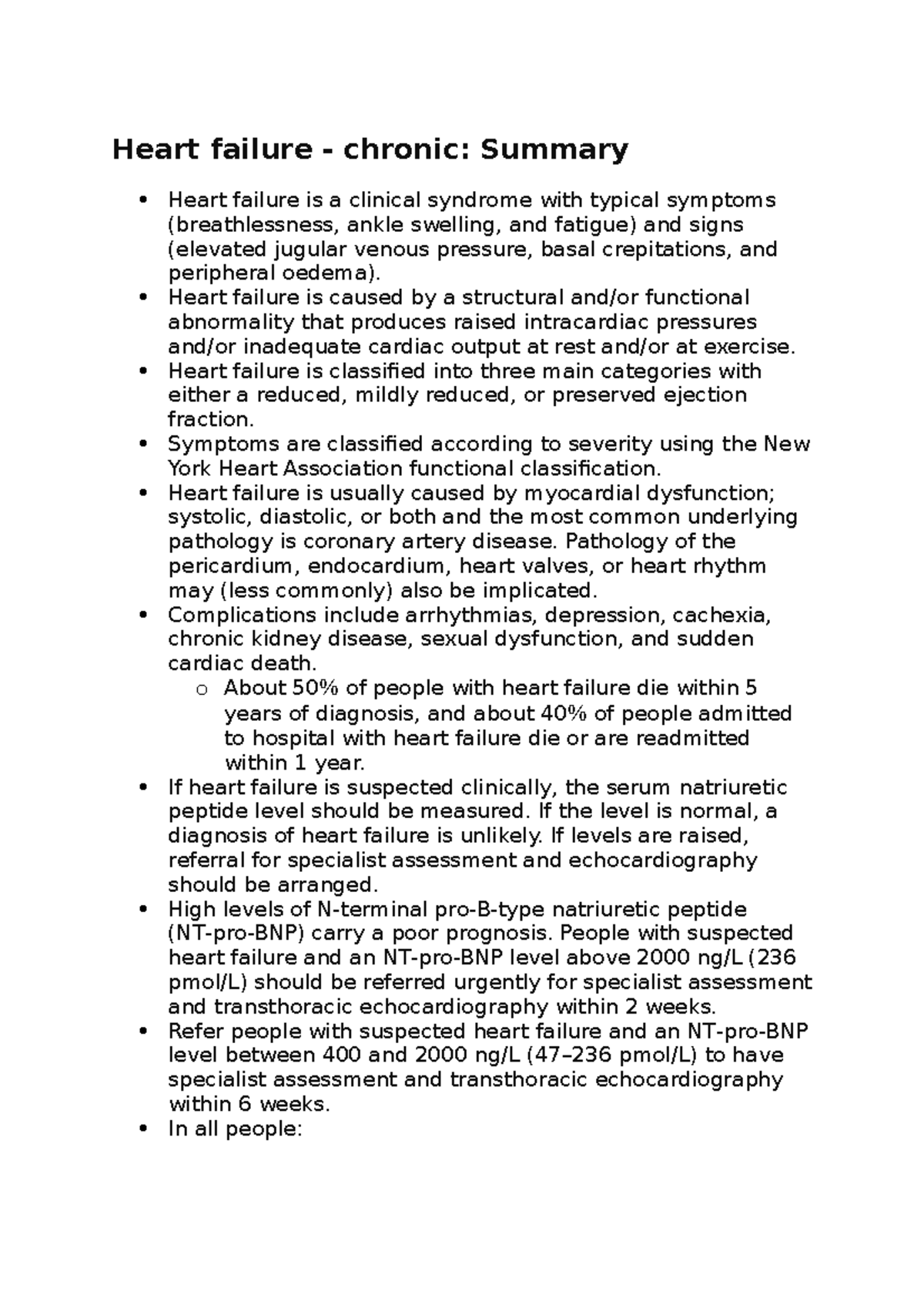 Heart failure update 2023 - Heart failure - chronic: Summary Heart ...