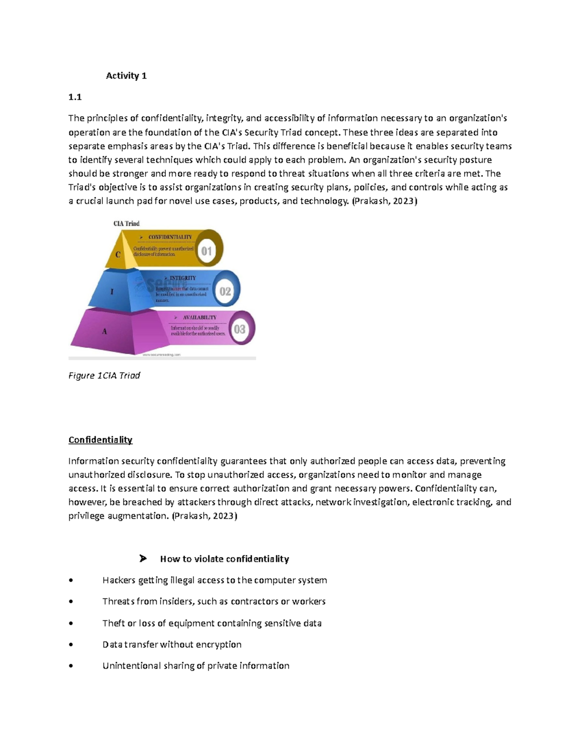 Security activity 01 - Activity 1 The principles of confidentiality ...