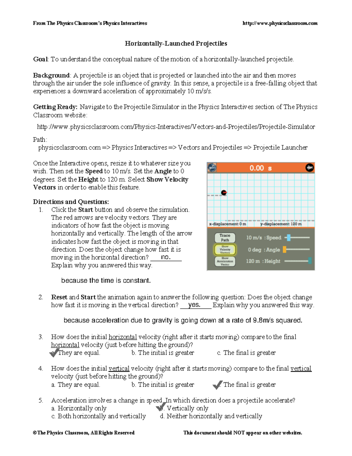 Projectile Exercise 2 - physics lecture 7 - From The Physics Classroom ...