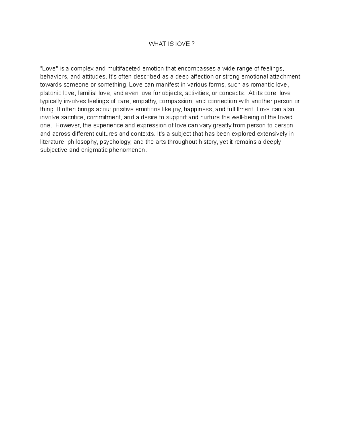Untitled document (15) - WHAT IS lOVE? "Love" is a complex and ...