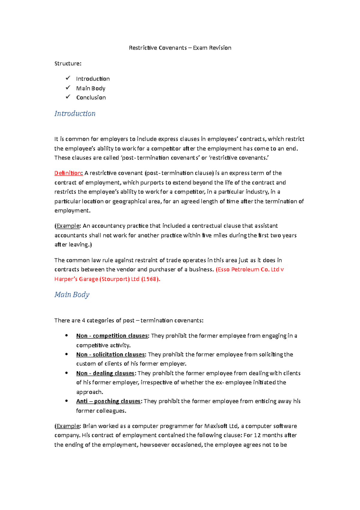 Restrictive Covenants - Exam Revision - Restricive Covenants – Exam ...