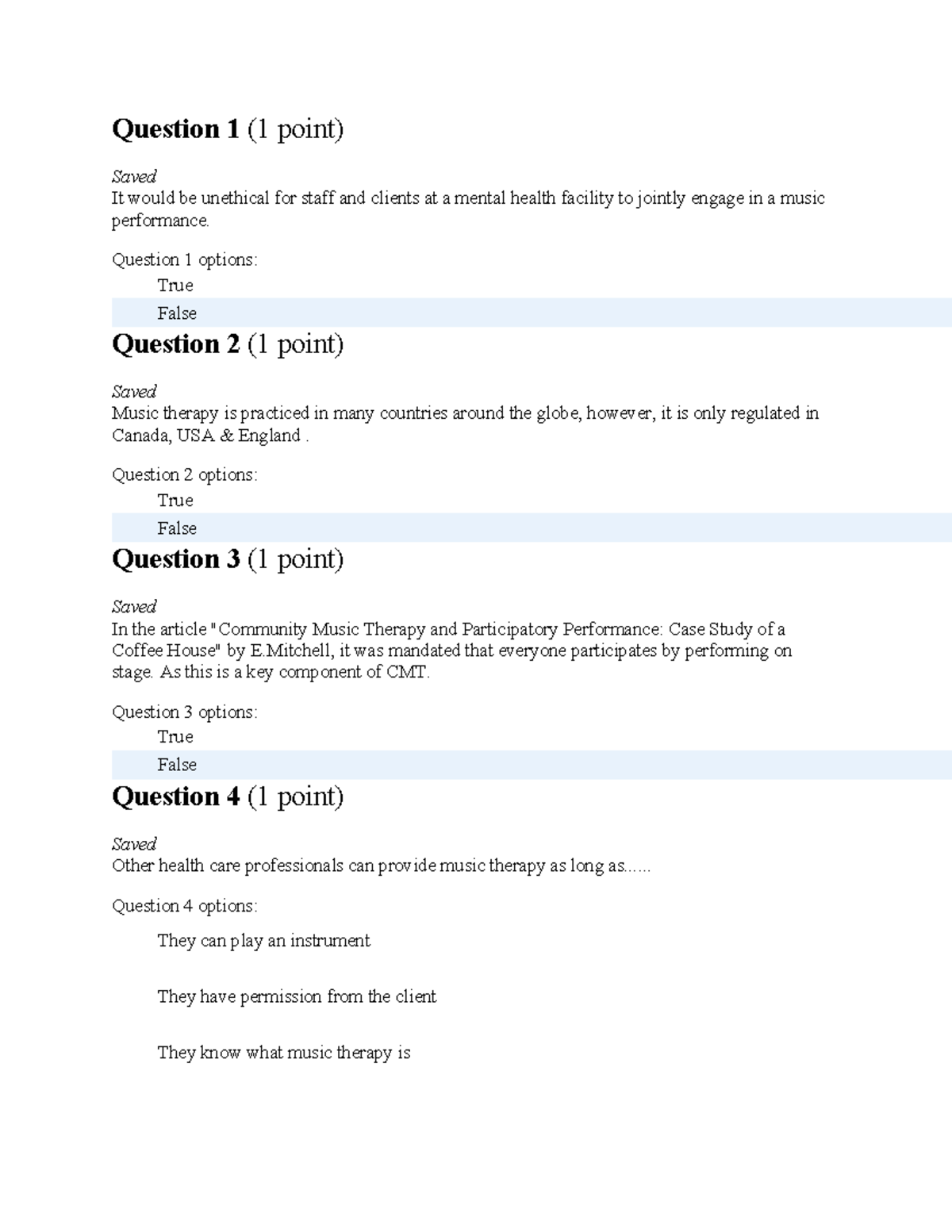 Final - Practice Questions - Question 1 (1 Point) Saved It Would Be 