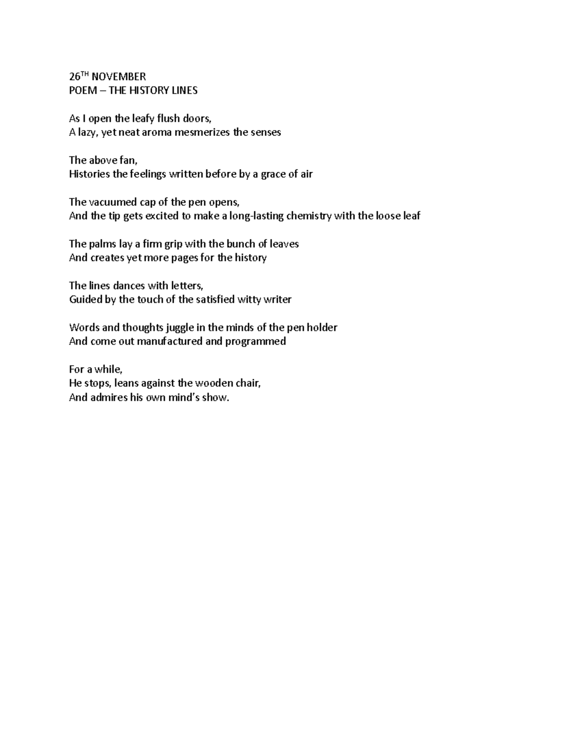 31 - The History Lines - 26TH NOVEMBER POEM THE HISTORY LINES As I open ...