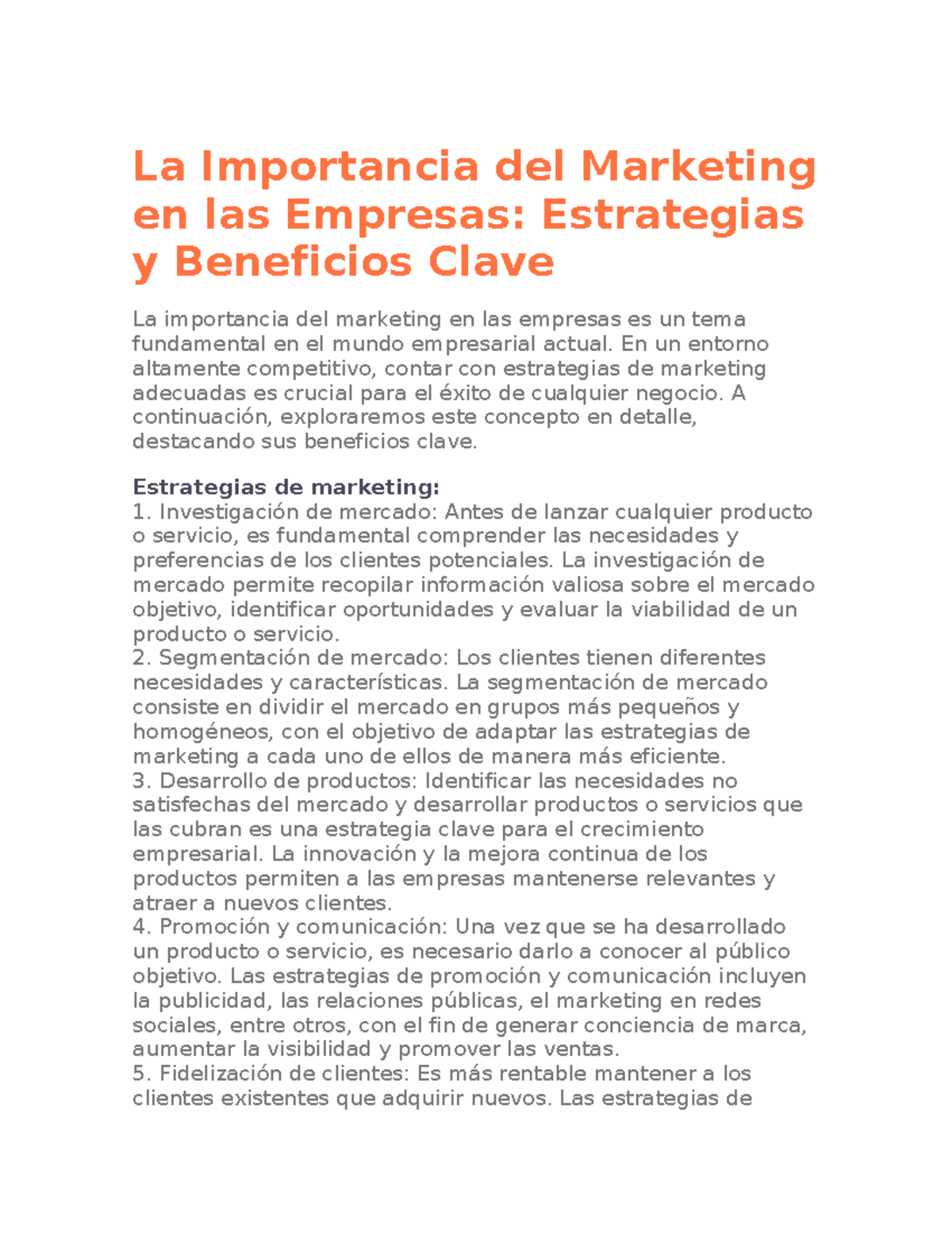 La Importancia del Marketing en las Empresas - La Importancia del ...