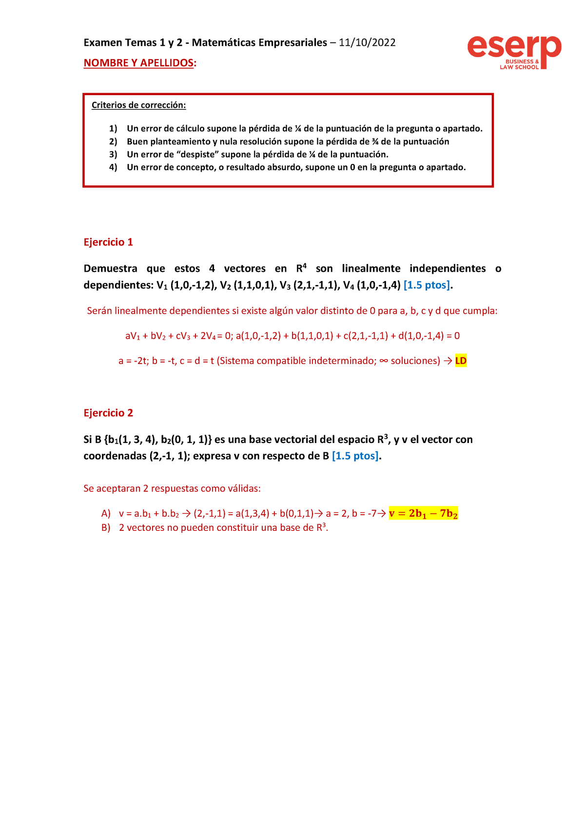 Examen Temas 1 Y 2 - Examen Temas 1 Y 2 - Matemáticas Empresariales ...