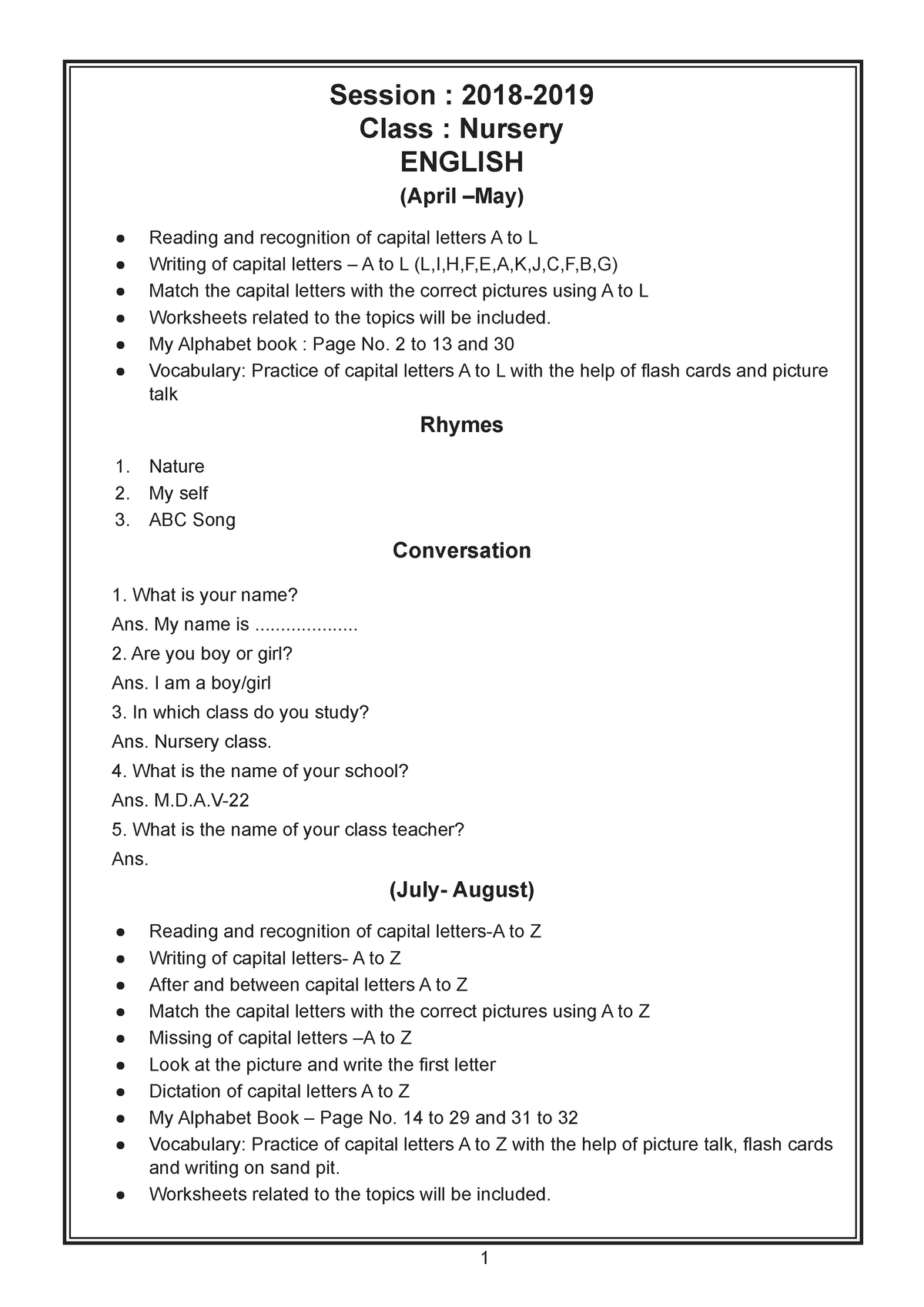 nursery assignment pdf