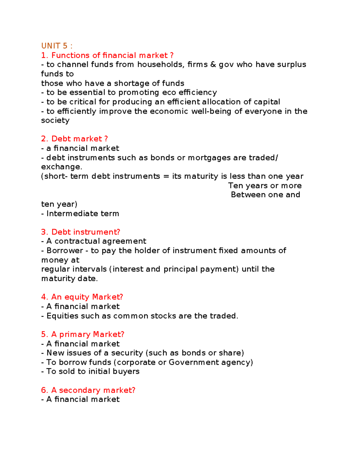 UNIT 5 - unit 5 - UNIT 5 : Functions of financial market? to channel ...