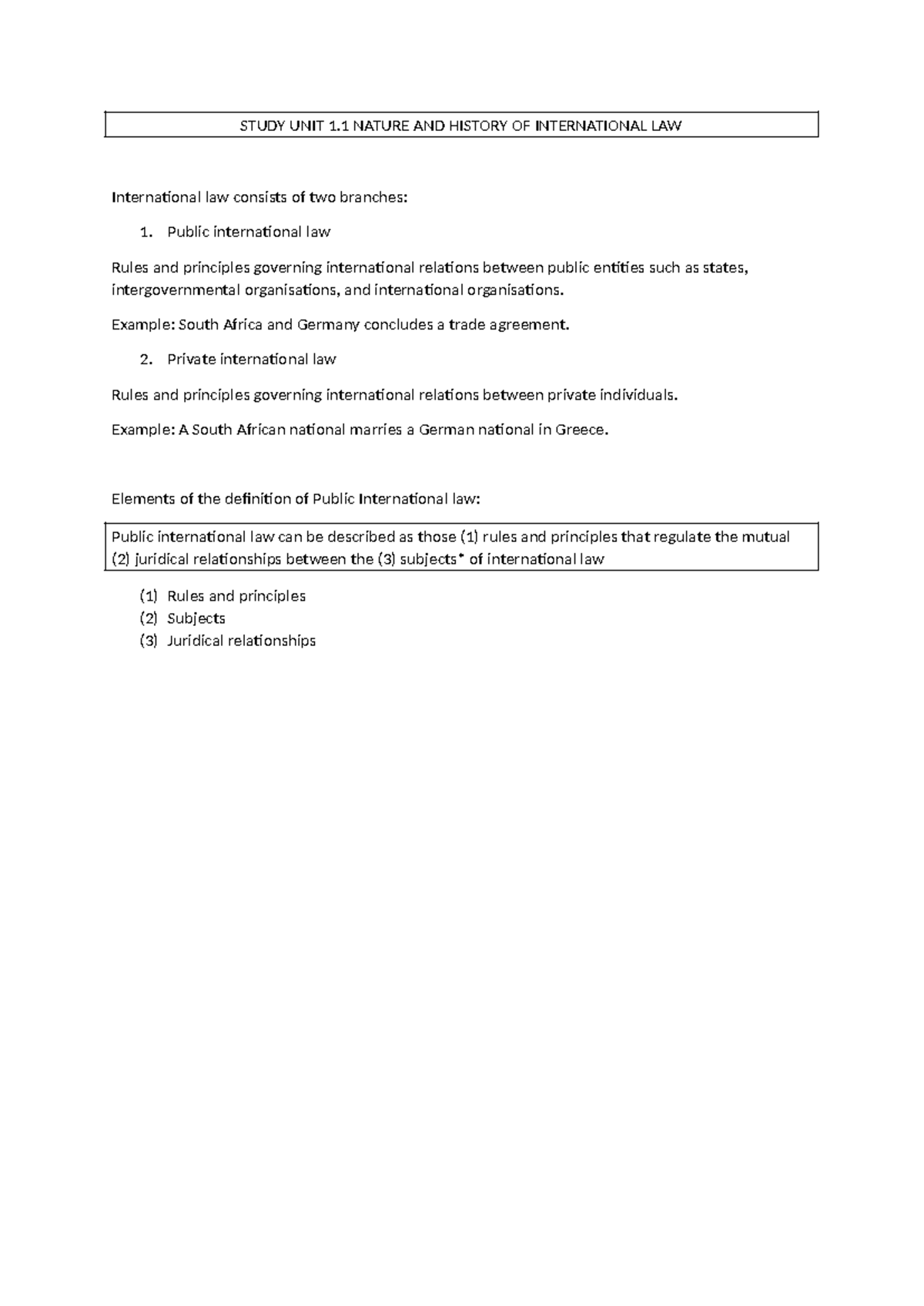 Study UNIT 1 - STUDY UNIT 1 NATURE AND HISTORY OF INTERNATIONAL LAW ...