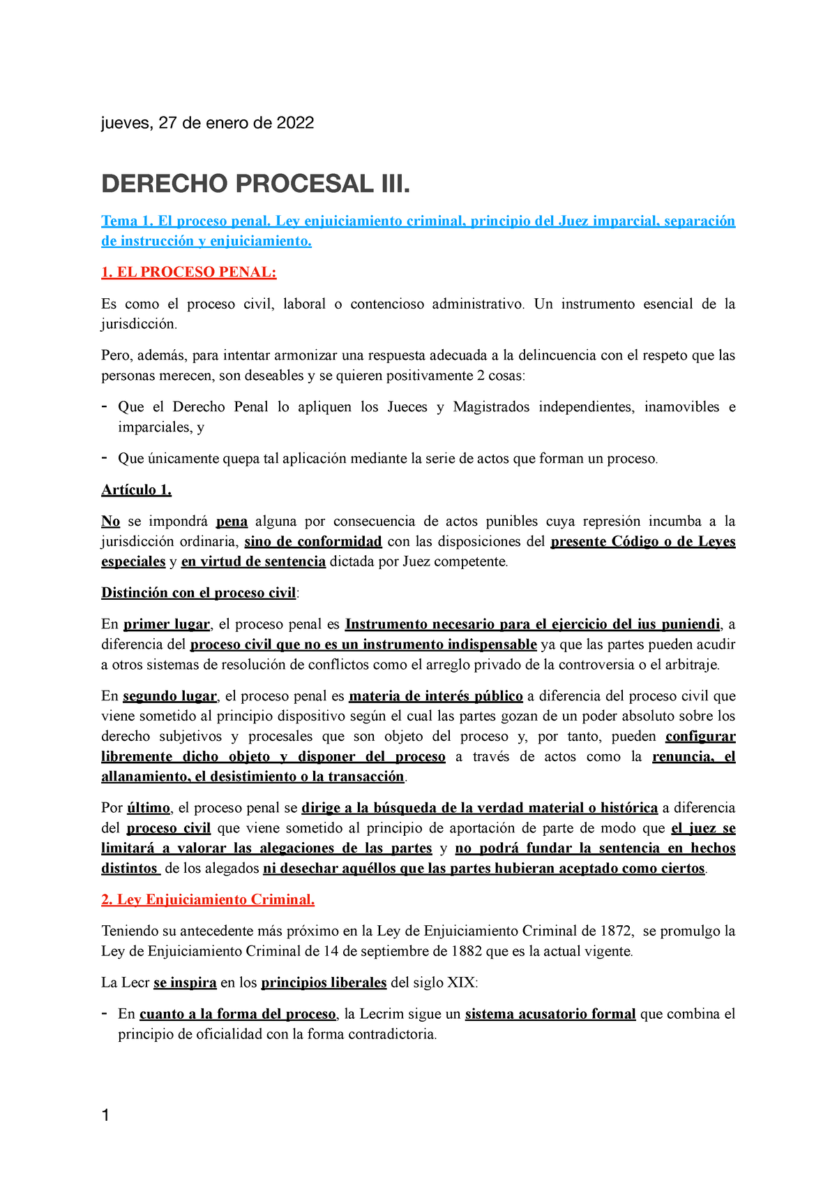 Derecho Procesal Iii Jueves 27 De Enero De 2022 Derecho Procesal Iii Tema 1 El Proceso 7555