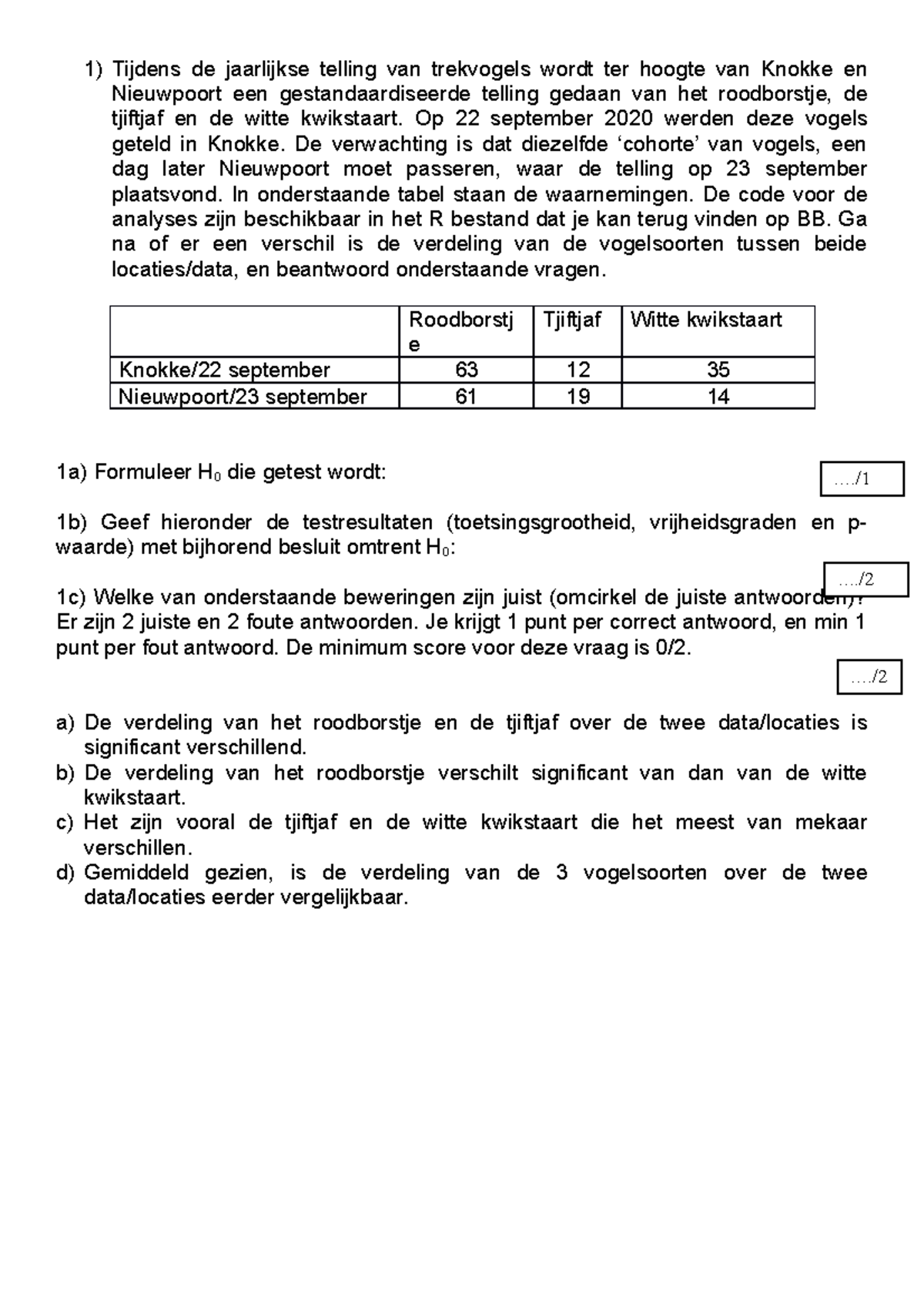 Voorbeeld Examenvragen 2022-2023 - Tijdens De Jaarlijkse Telling Van ...