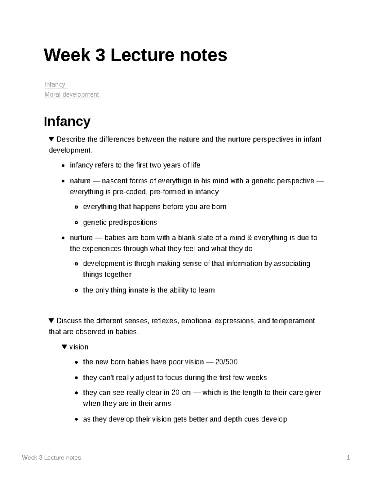 Week 3 Lecture notes - Week 3 Lecture notes Infancy Describe the ...