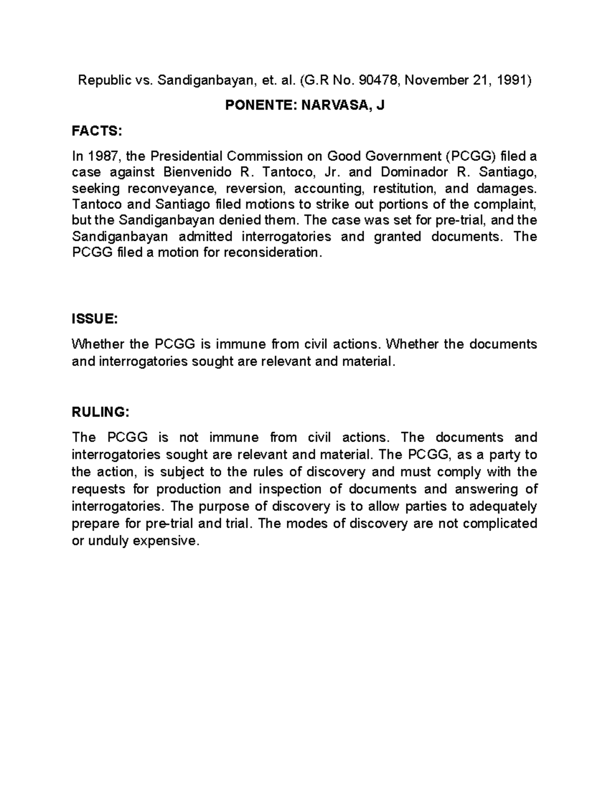 CIV PRO Batch 11 - DIGEST - Republic vs. Sandiganbayan, et. al. (G No ...