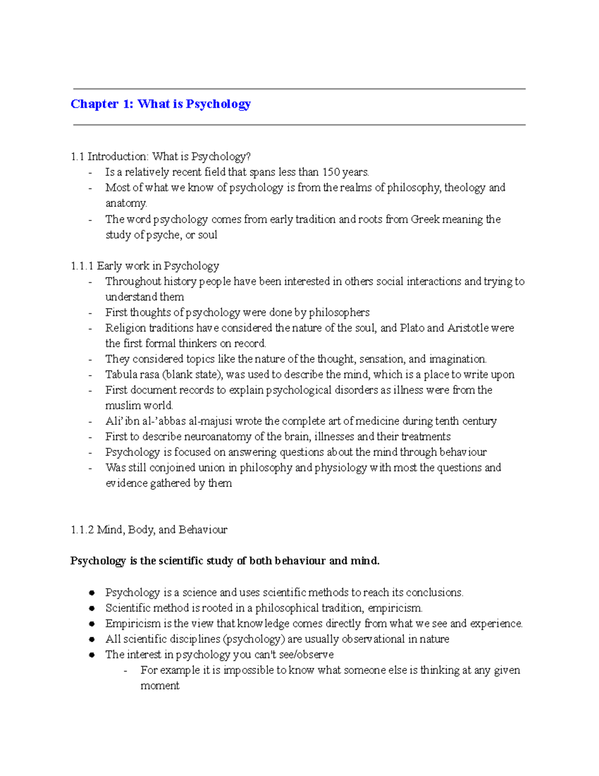 Copy of Psychology A01 Notes - Chapter 1: What is Psychology 1 ...