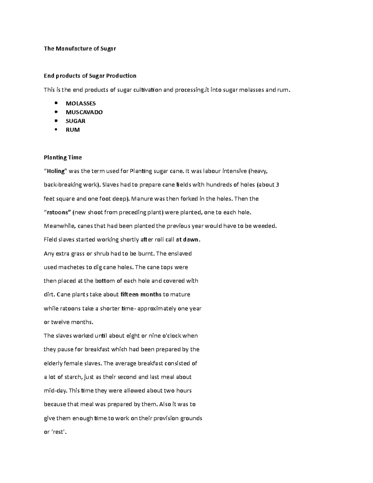 The Manufacture of Sugar - MOLASSES MUSCAVADO SUGAR RUM Planting Time ...