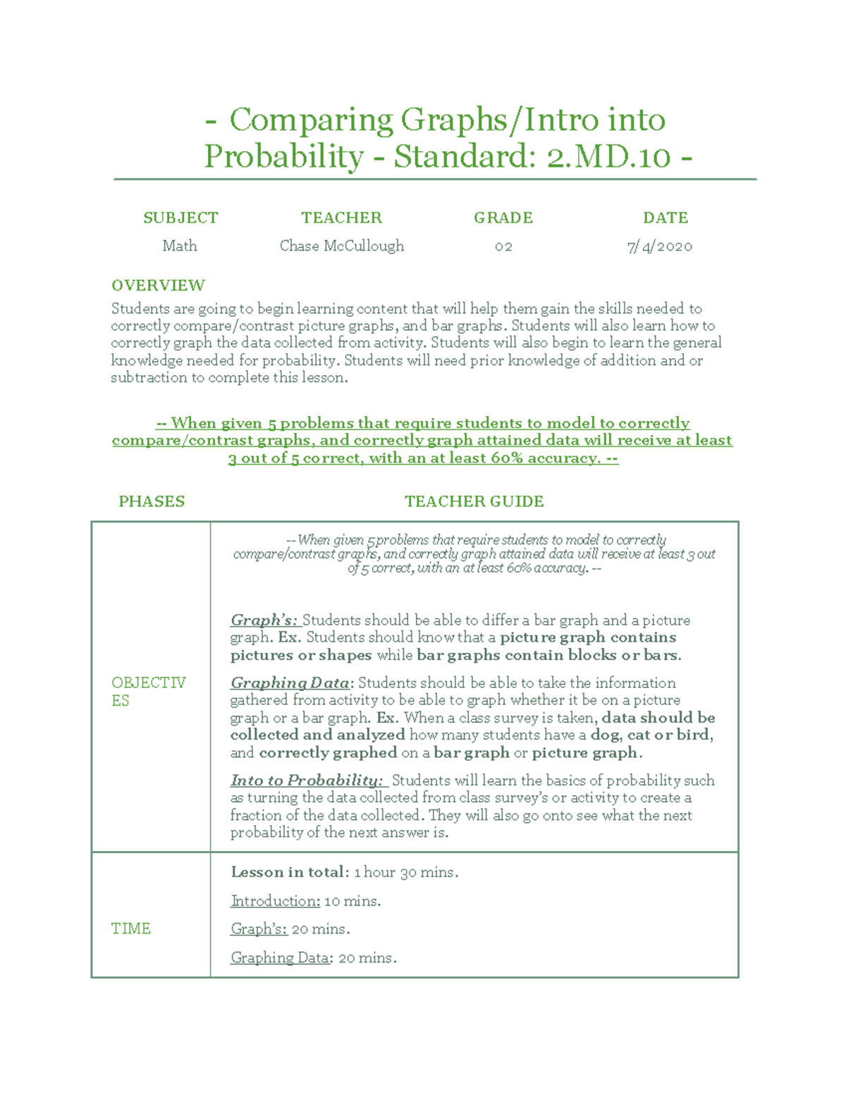 MAT151 - Lesson Plan 1 - Comparing Graphs/Intro Into Probability ...