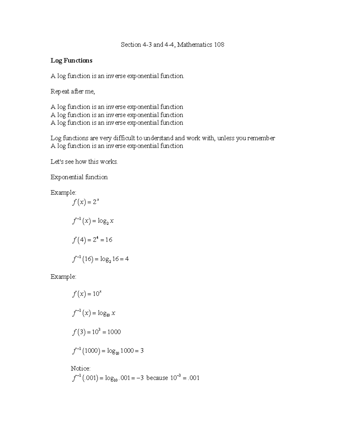Log Functions - Notes - - Studocu