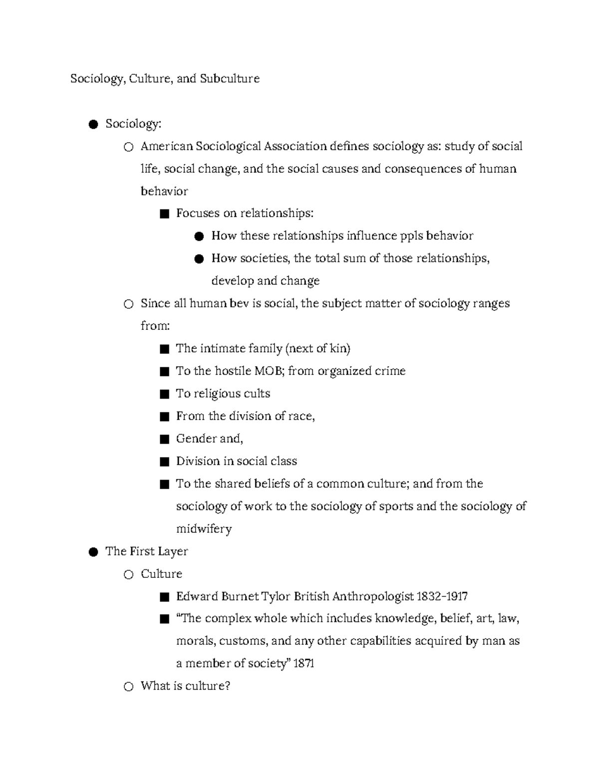 W2' sociology,culture, & subculture - Sociology, Culture, and ...