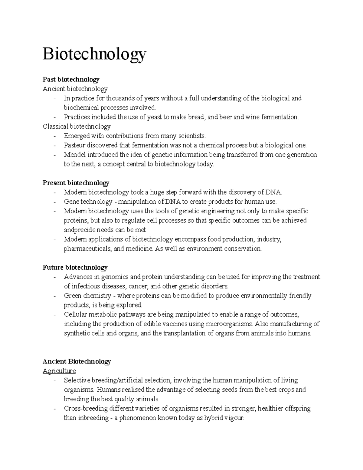 6.2 Biotechnology - good bio notes - Biotechnology Past biotechnology ...