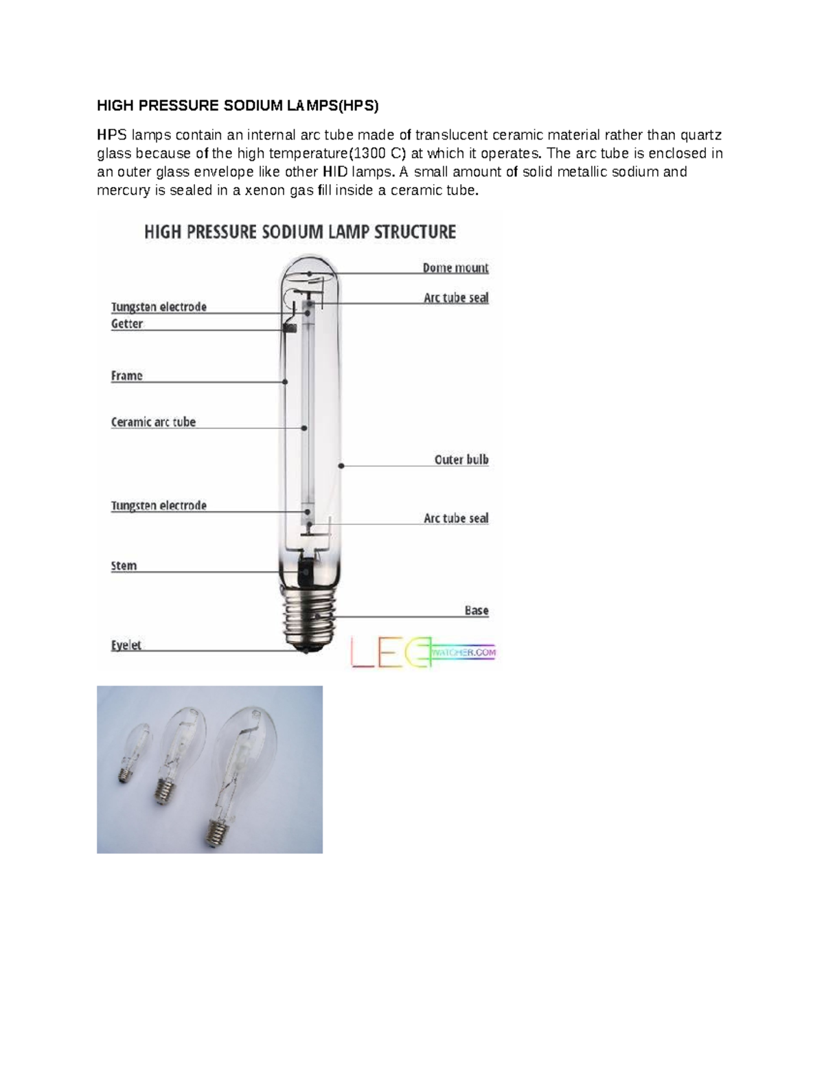 BU Compiled none HIGH PRESSURE SODIUM LAMPS(HPS) HPS lamps contain