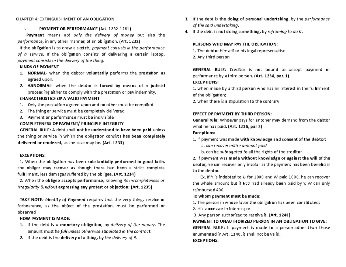 Chapter-4 - Oblicon Summary - CHAPTER 4: EXTINGUISHMENT OF AN ...