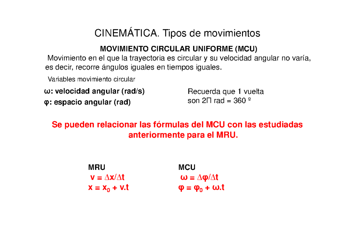 Apuntes Movimiento Circular Uniforme - CINEMÁTICA. Tipos de movimientos ...