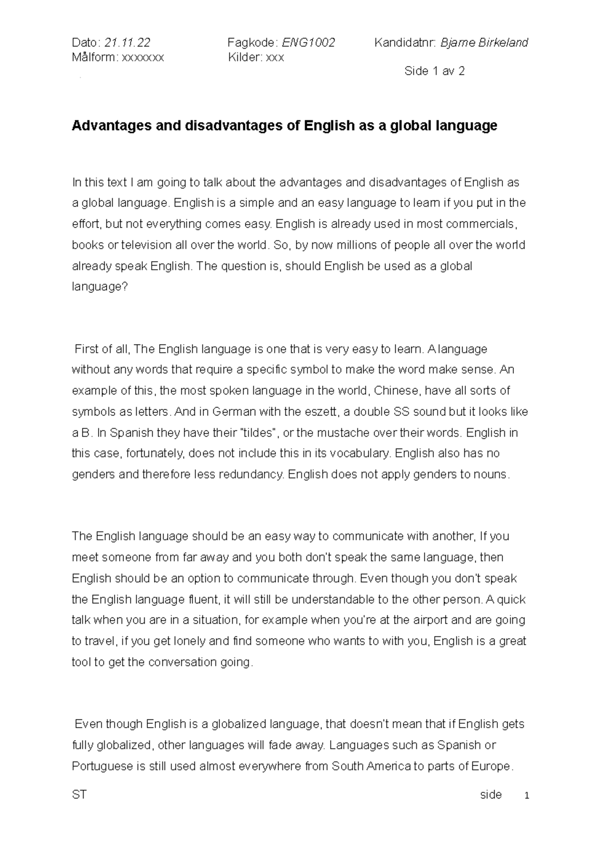 Advantages Of English As A Global Language Essay