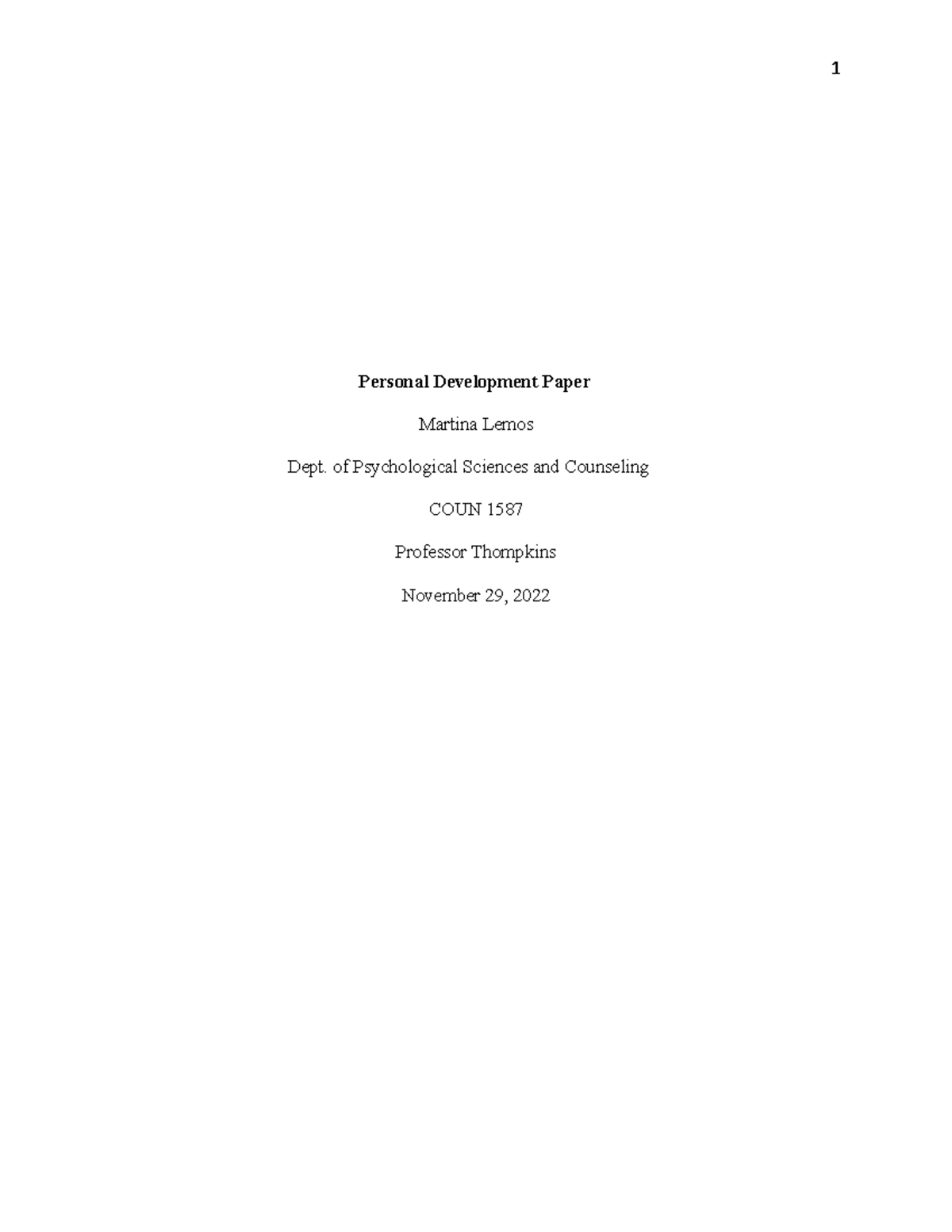 Personal Development Paper - Personal Development Paper Martina Lemos ...