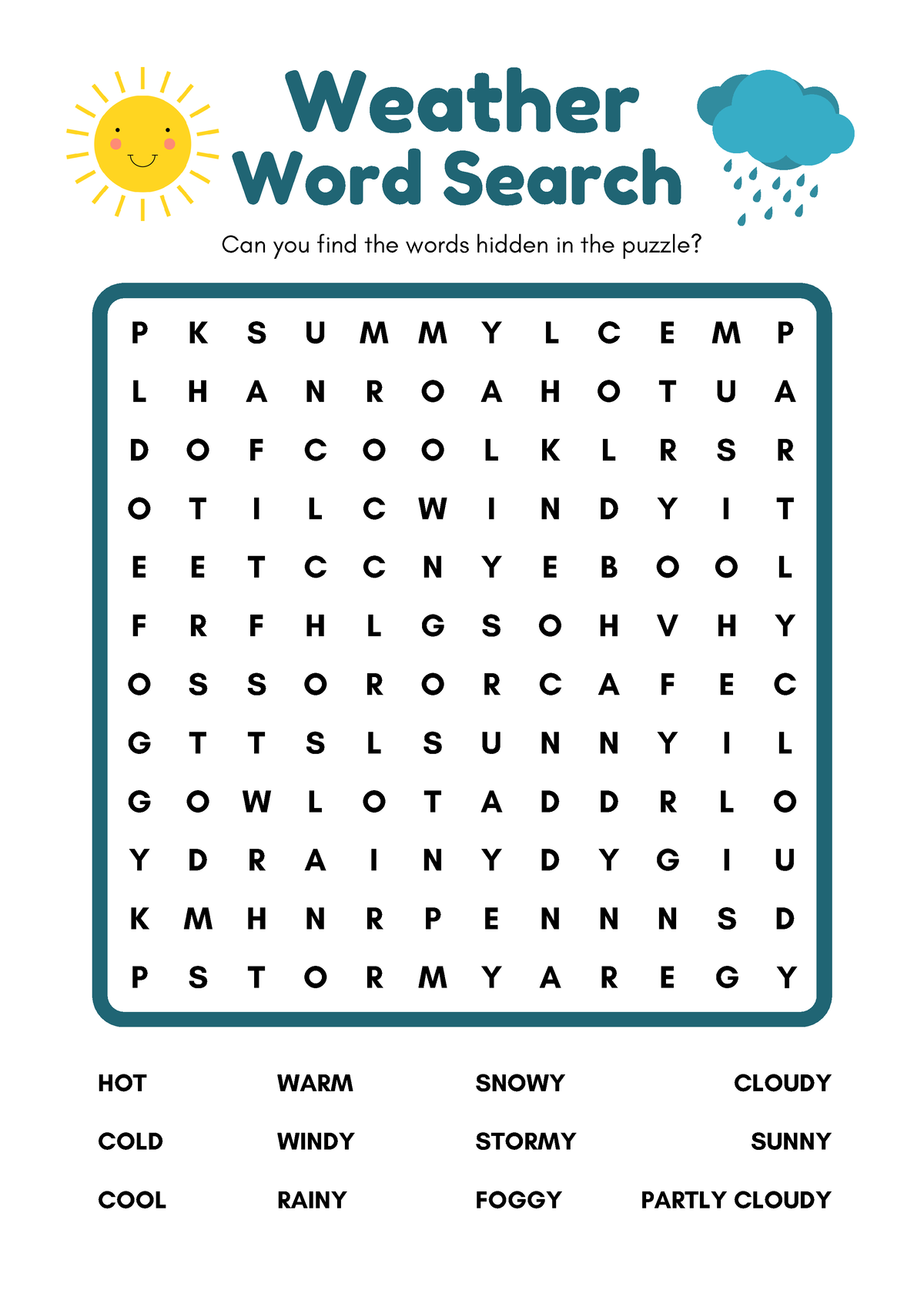 Weather Word Search - qweqweqwee - Weather Word Search COOL RAINY COLD ...
