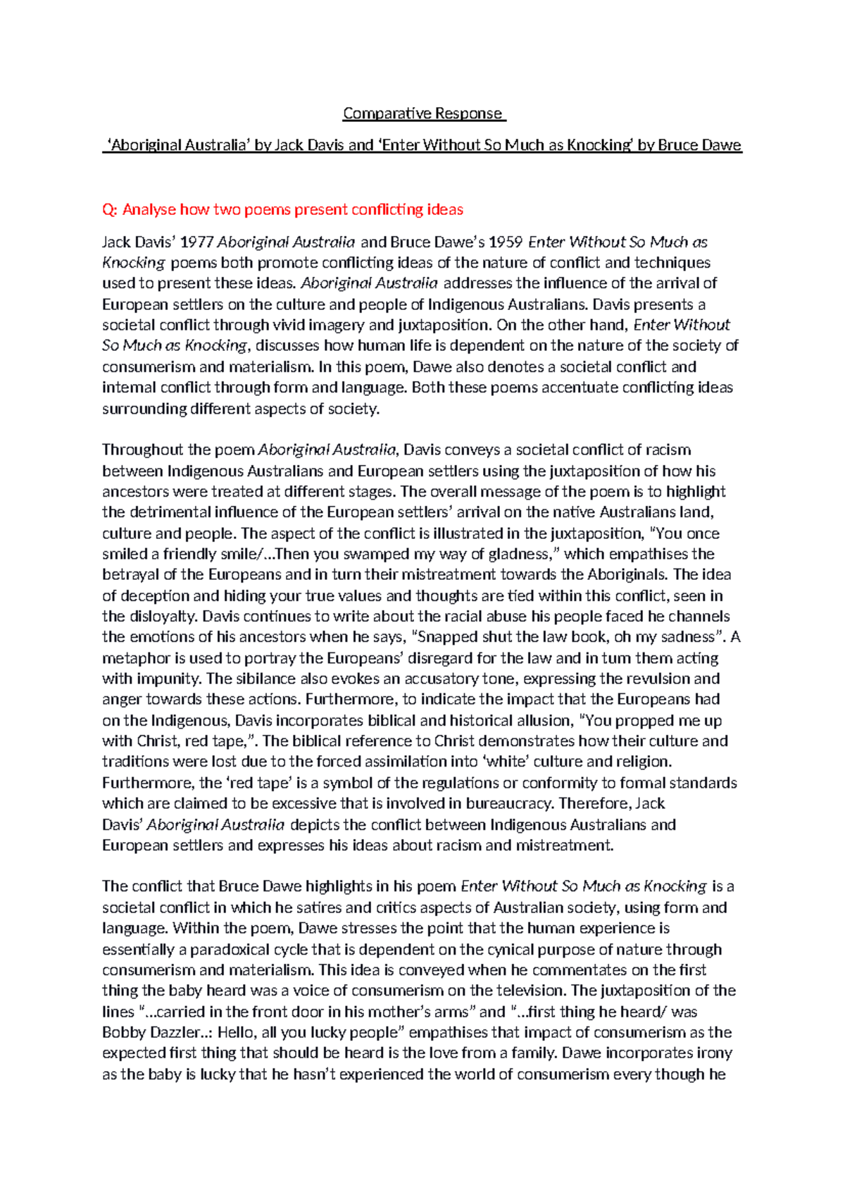 Comparative Response - Comparative Response ‘Aboriginal Australia’ by ...