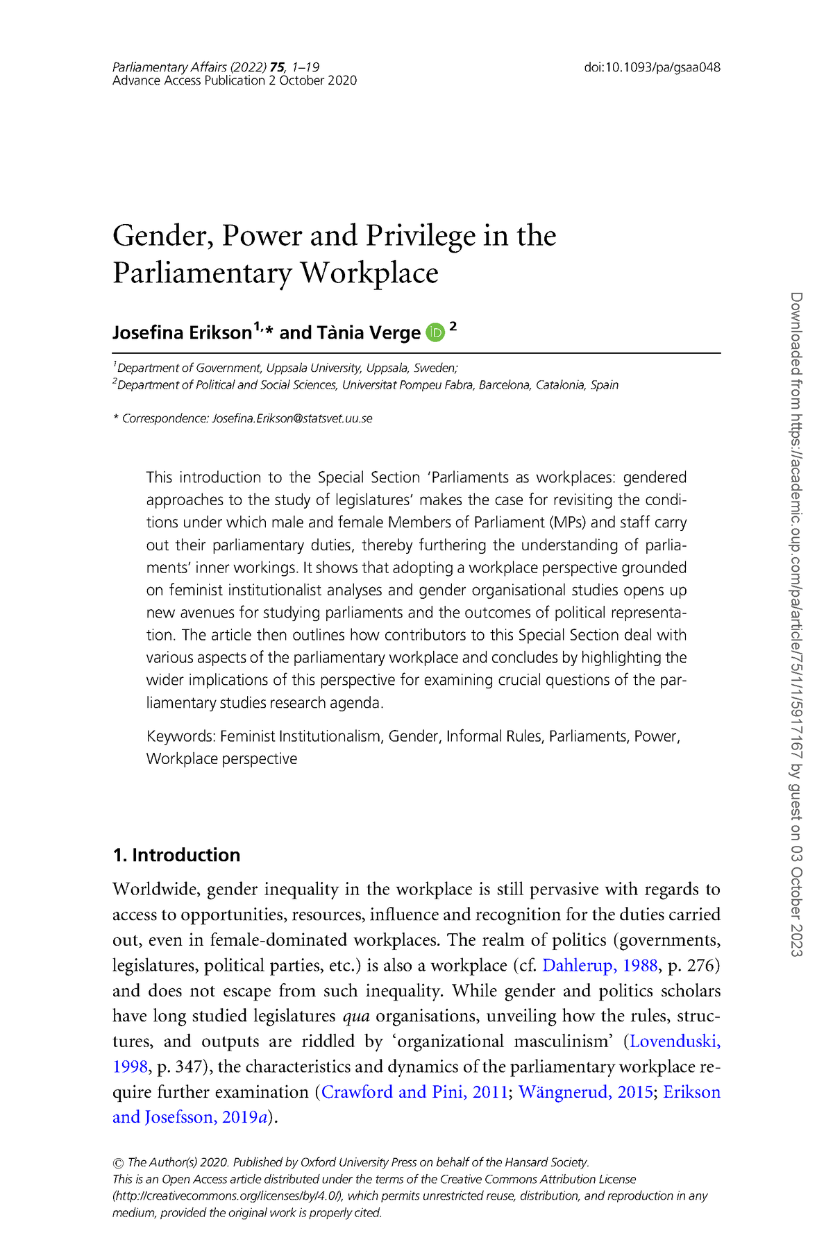 Gender, Power and Privilege in the Parliamentary Workplace - Gender ...